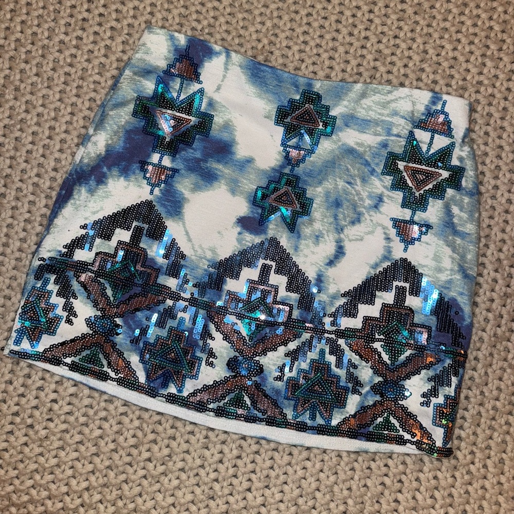 Express | Tribal Print Sequin Mini Skirt